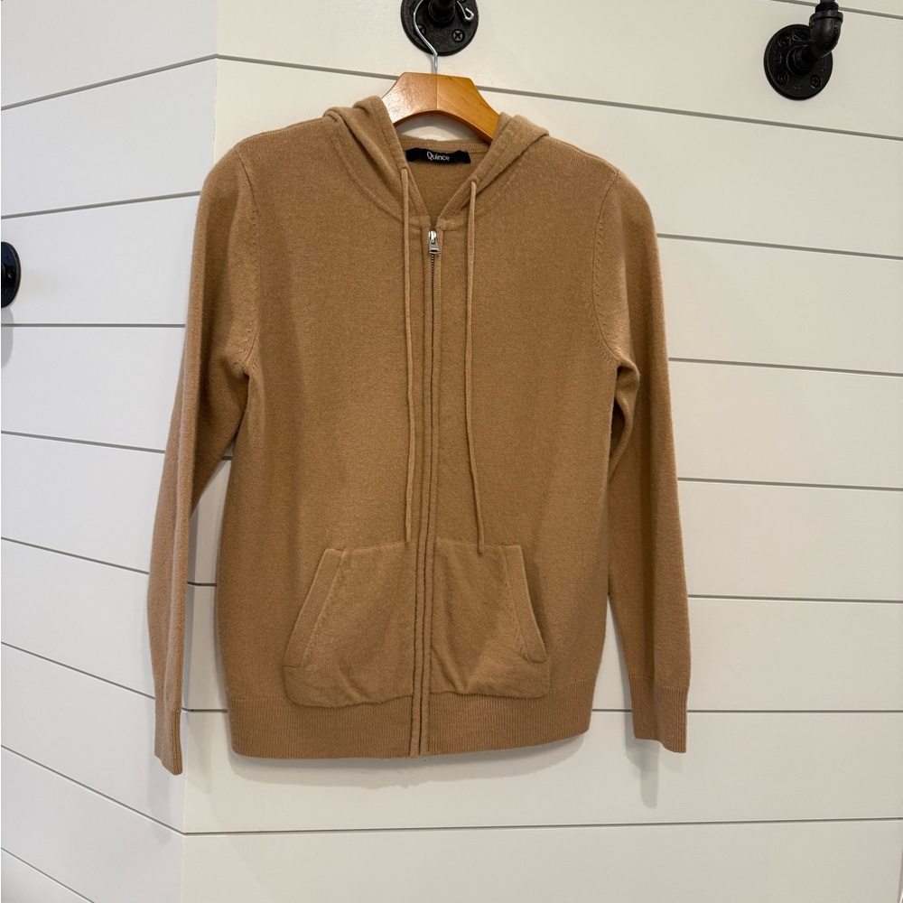 Quince Tan Zip-Up Sweater with Hood